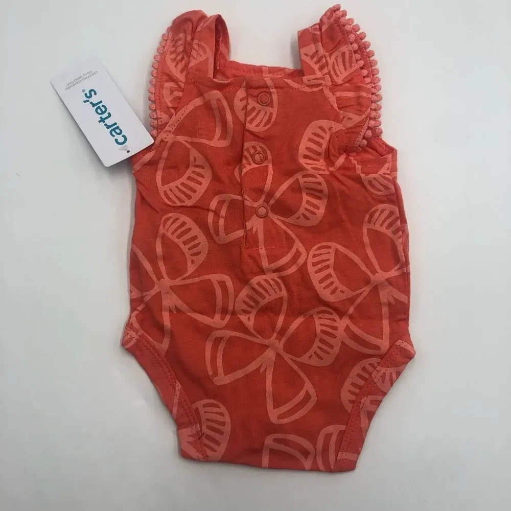 New Carter’s Coral Butterfly Bodysuit & Navy‎ Denim Pants For Newborn Girl